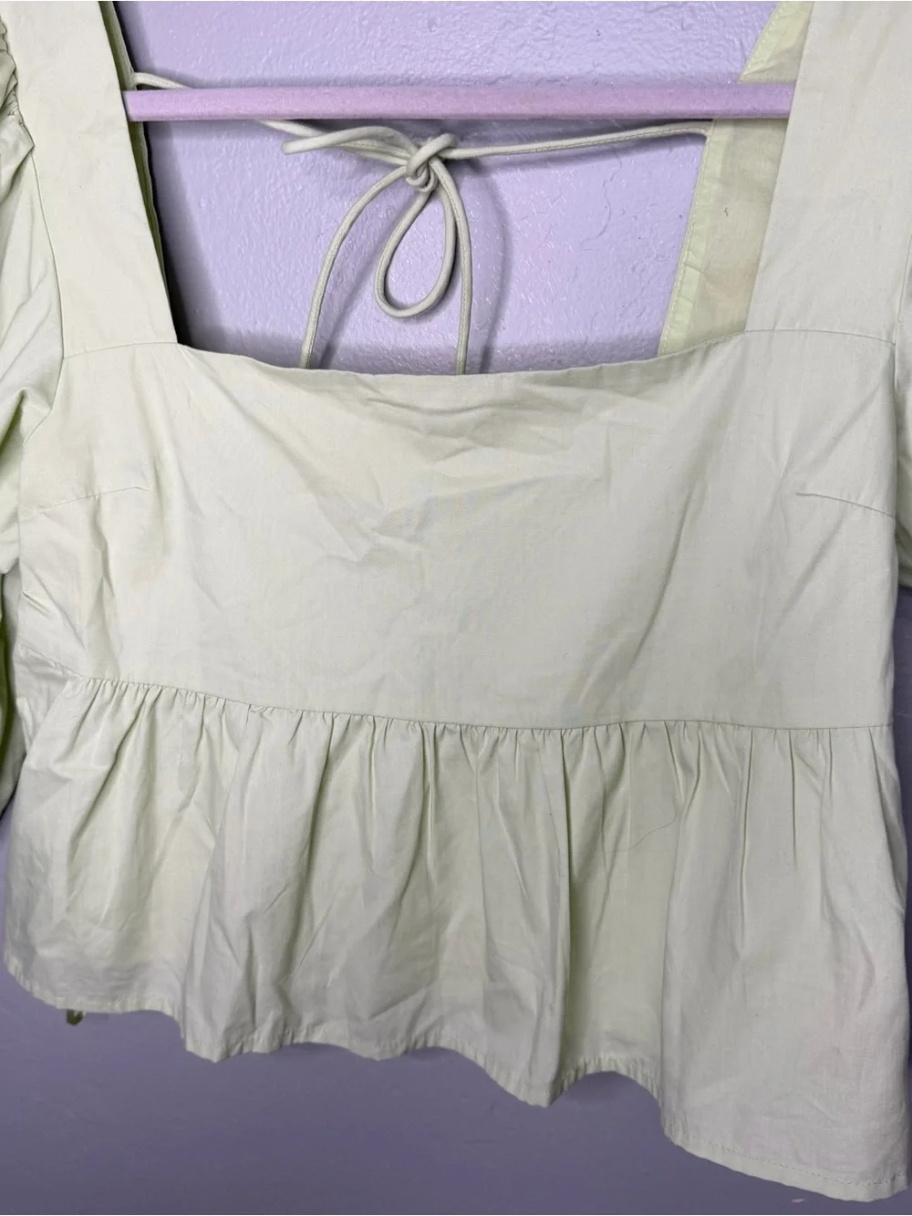 Abercrombie And Fitch Womens Green Poplin Peplum Puff Sleeve Peasant Top Blouse